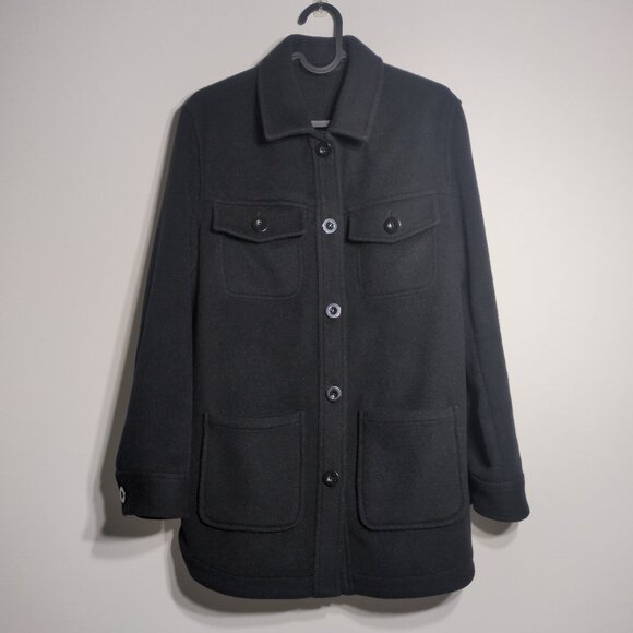 & Other Stories Jacket Size XSmall Black Wool Blend Belted Mid Hip Length Button - Picture 1 of 16